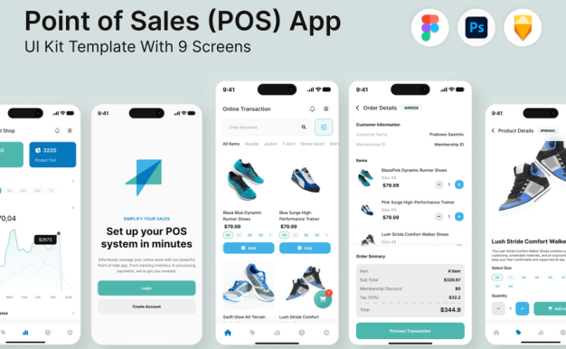 销售点POS应用APP UI KIT (FIG,PSD,SKETCH)