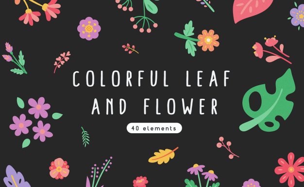 40彩色叶和花矢量插图 (AI,EPS,JPG,PNG,SVG)