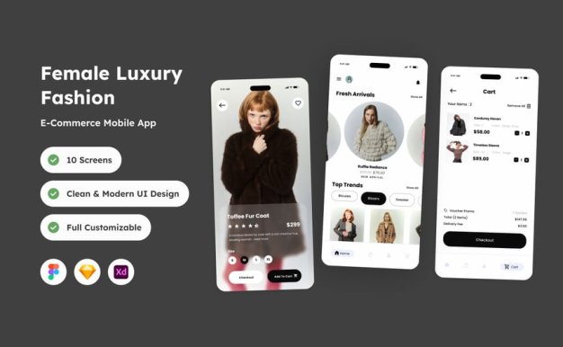 奢侈品时尚电子商务移动应用APP UI KIT (FIG,SKETCH,XD)