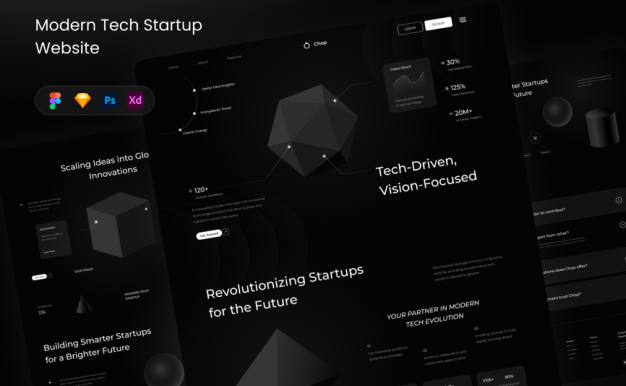 现代科技创业网站UI模板 (FIG,PSD,SKETCH,XD)
