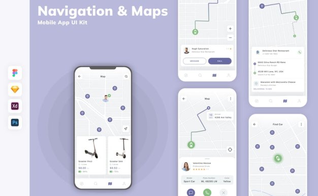 导航和地图移动应用APP UI KIT (SKETCH,FIG,XD,PSD)