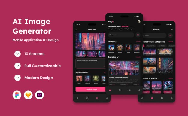 AI – 人工智能图像生成器移动应用APP UI KIT (FIG,SKETCH,XD)