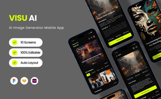 AI 图像生成器移动应用APP UI KIT (FIG,SKETCH,XD)