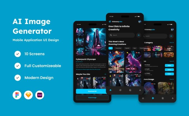 AI图像生成器移动应用程序APP UI KIT (FIG,SKETCH,XD)