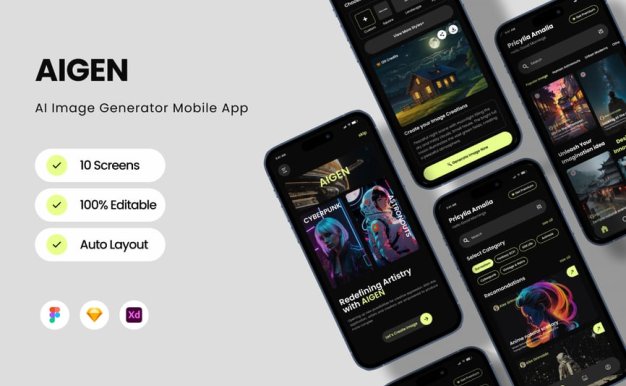 Ai人工智能图像生成器移动应用APP UI KIT (FIG,SKETCH,XD)