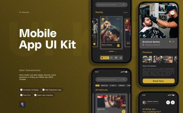 皇家理发师 – 移动应用APP UI KIT (FIG)