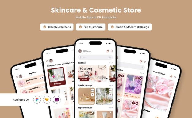 化妆品商店应用APP UI KIT (FIG,SKETCH,XD)