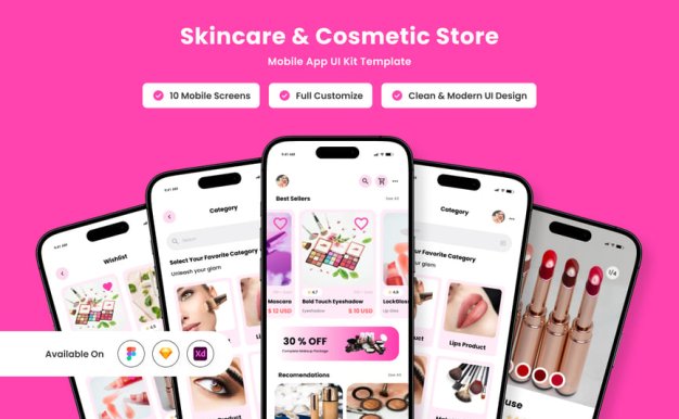 化妆品商店应用APP UI KIT (FIG,SKETCH,XD)