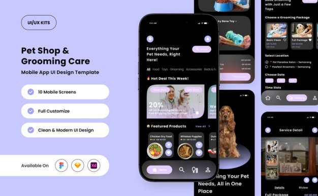 宠物美容和零售应用APP UI KIT (FIG,SKETCH,XD)