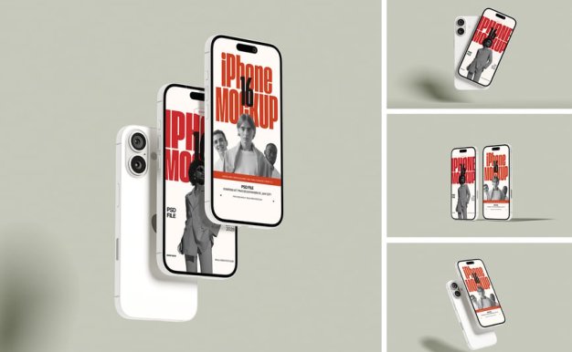 iPhone 16手机模型样机 (PSD,PDF)