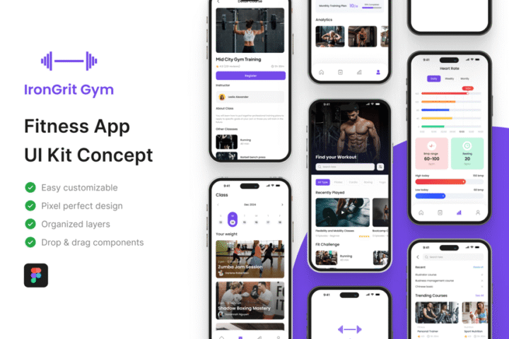健身应用APP UI KIT (FIG) – 蜜芽设计 – 优质平面设计资源素材免费下载