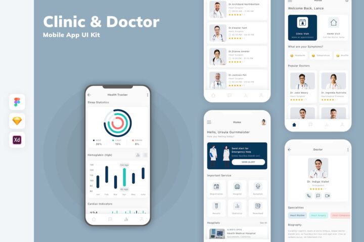 诊所和医生移动应用APP UI KIT (SKETCH,FIG,XD) – 蜜芽设计 – 优质平面设计资源素材免费下载