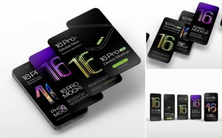 iPhone 16 Pro手机模型集样机 (PSD)