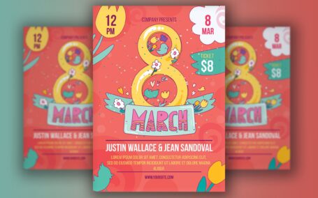 卡通风格的三八妇女节海报下载（PSD,Ai）