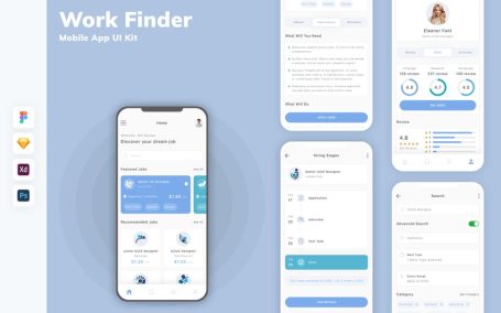 找工作求职器移动应用APP UI KIT (SKETCH,FIG,XD,PSD)