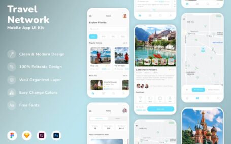 旅游网络移动应用APP UI KIT (SKETCH,FIG,XD,PSD)