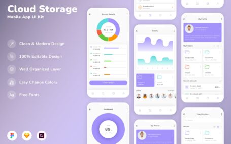 云存储移动应用APP UI KIT (SKETCH,FIG,XD)