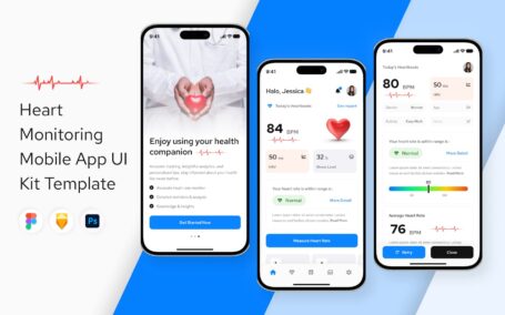 心率监测器移动应用  APP UI KIT (FIG,PSD,SKETCH)