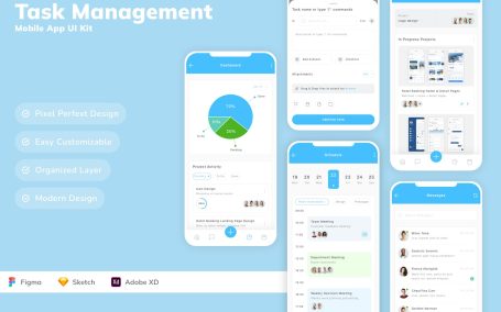 任务管理移动应用 App UI Kit (SKETCH,FIG,XD)