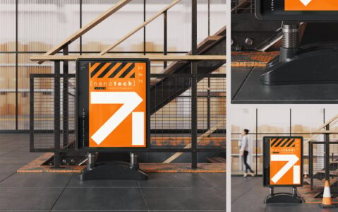 人行道标志广告模型样机 (PSD)