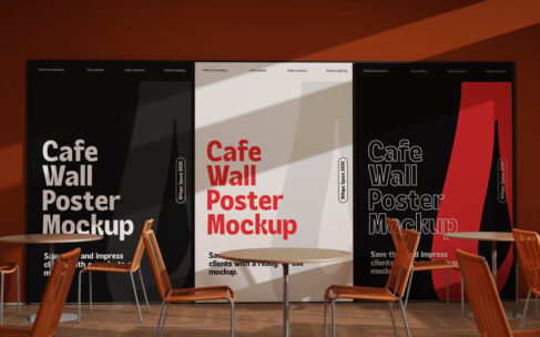 咖啡馆墙海报模型样机 (PSD)