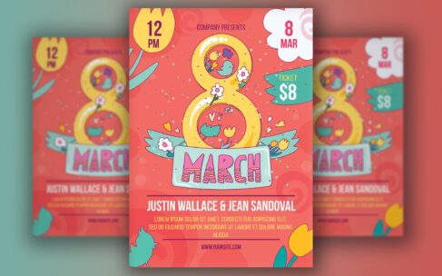 卡通风格的三八妇女节海报下载（PSD,Ai）