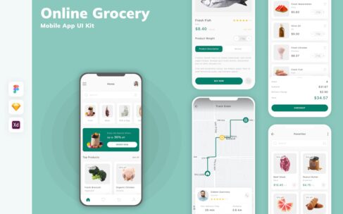 在线杂货移动应用 APP UI KIT (SKETCH,FIG,XD)
