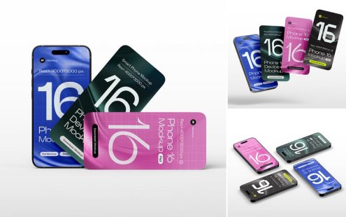 iPhone 16 Pro 手机模型集样机 (PSD)