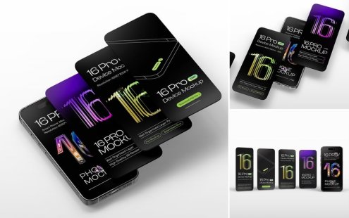 iPhone 16 Pro手机模型集样机 (PSD)