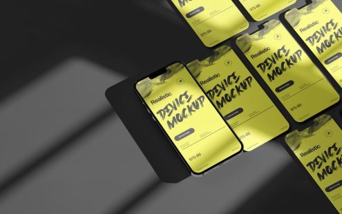 带有阴影覆盖的透视手机模型样机 (PSD)