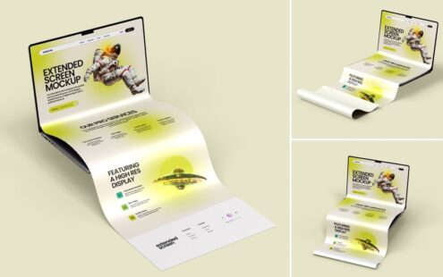 长卷轴扩展笔记本电脑屏幕模型集样机 (PSD)