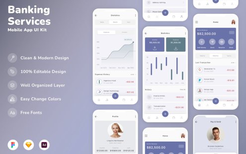 银行服务移动应用APP UI KIT (SKETCH,FIG,XD)