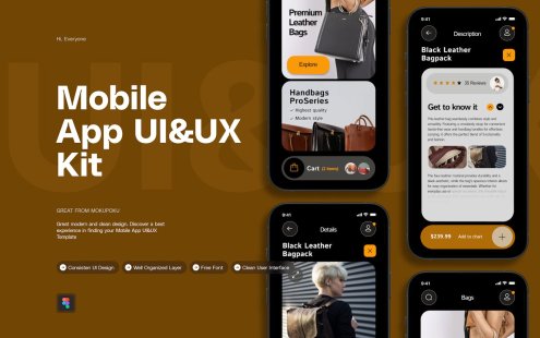 优质皮革电商 – 移动应用APP UI KIT (FIG)