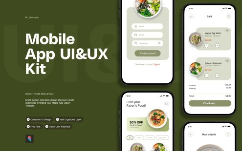 健康食品 – 移动应用 APP UI KIT (FIG)