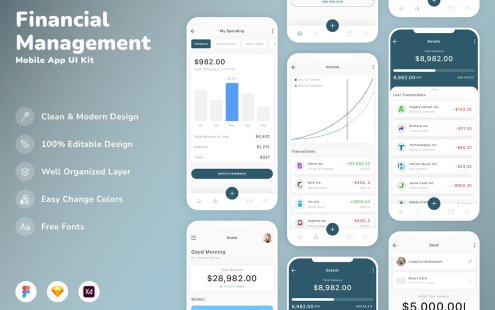财务管理移动应用APP UI KIT (SKETCH,FIG,XD)