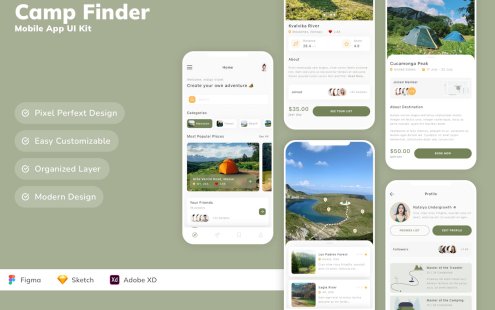 营地查找器移动应用APP UI KIT (SKETCH,FIG,XD)