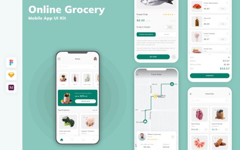 在线杂货移动应用 APP UI KIT (SKETCH,FIG,XD)