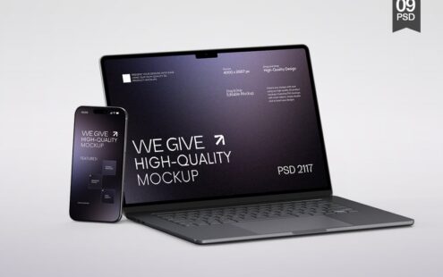 笔记本电脑和智能手机模型样机 (PSD)