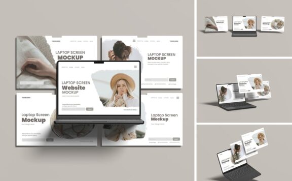 笔记本电脑屏幕网站/PPT设计样机 (PSD,PDF)