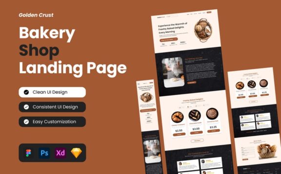 面包店着陆页面网页模版 (FIG,PSD,SKETCH,XD)