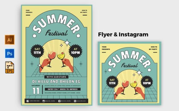 时尚高端复古风格的夏季矢量海报设计模板-AI, EPS, PSD