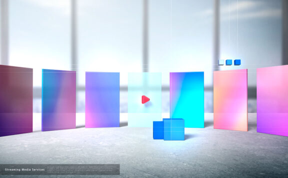 排列彩色屏幕流媒体服务海报设计模板 (psd)