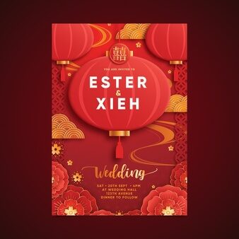 中国元素风格婚礼邀请设计模板[ai,eps]