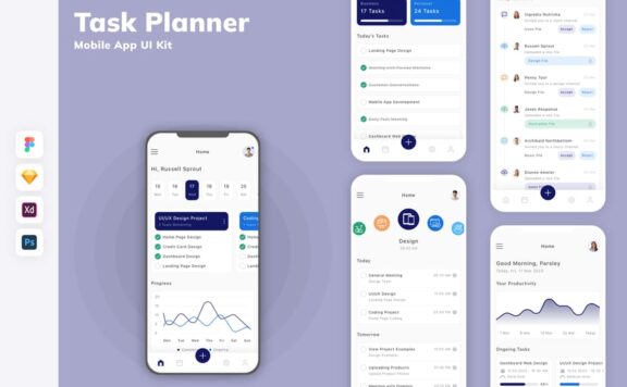 任务计划移动应用APP UI KIT (SKETCH,FIG,XD,PSD)