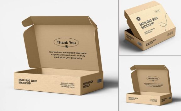 牛皮纸邮件（飞机盒）盒品牌模型套件样机 (PSD)