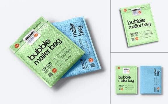 气泡包装邮件包包装模型集样机 (PSD)