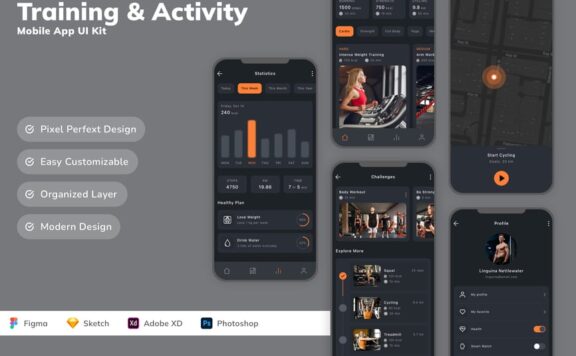培训和活动移动应用 APP UI KIT (SKETCH,FIG,XD,PSD)