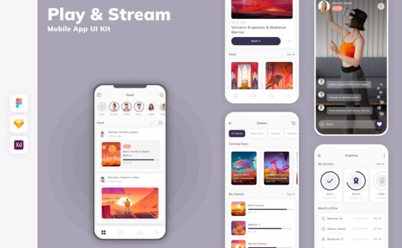 播放和流媒体移动应用 APP UI KIT (SKETCH,FIG,XD)