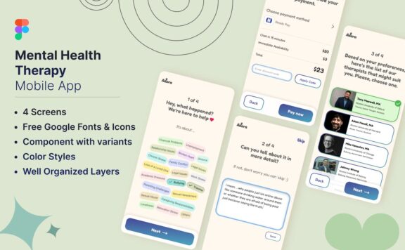 心理健康治疗移动应用 APP UI KIT (FIG)
