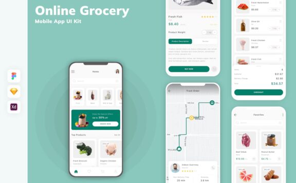 在线杂货移动应用 APP UI KIT (SKETCH,FIG,XD)